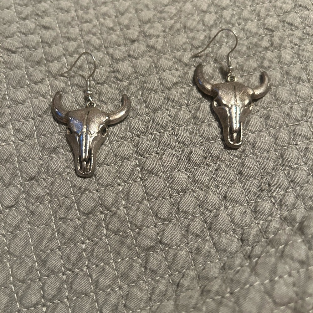 Bull Skull Dangle Earrings
